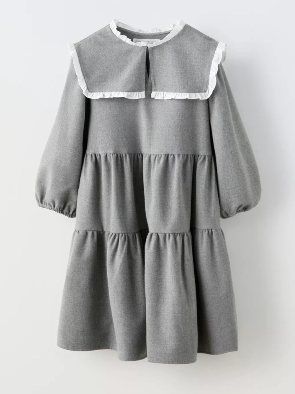 Zara Kids Tiered Smock Dress Grey White Ruffle Peter Pan Collar Size 11-12 CM152